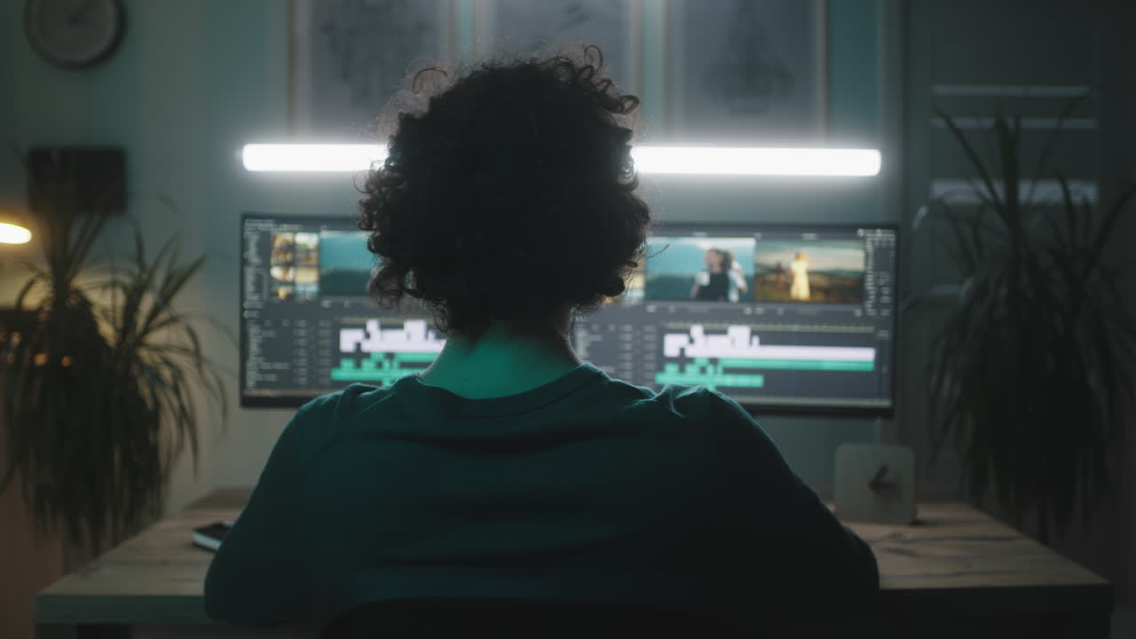 Person Working on Video Editing Software at Night