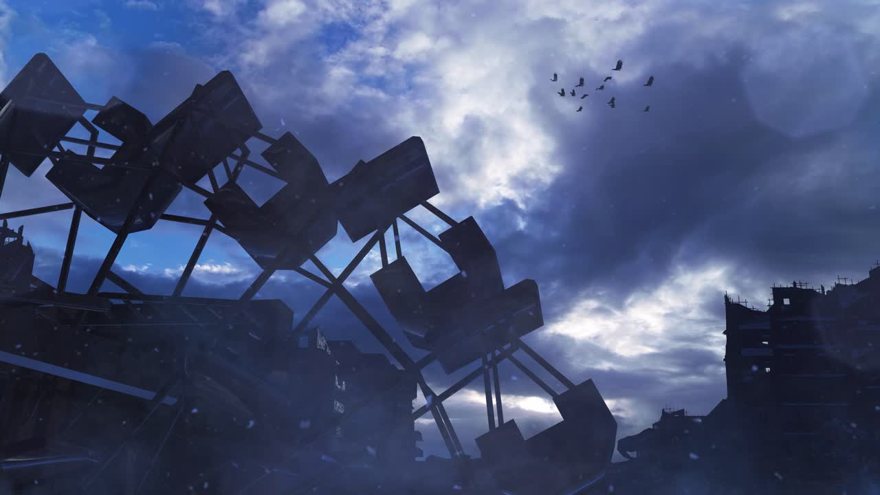 Post-Apocalyptic Ruins with Birds in the Sky