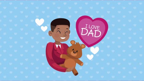 i love dad lettering with afro dad and bear teddy