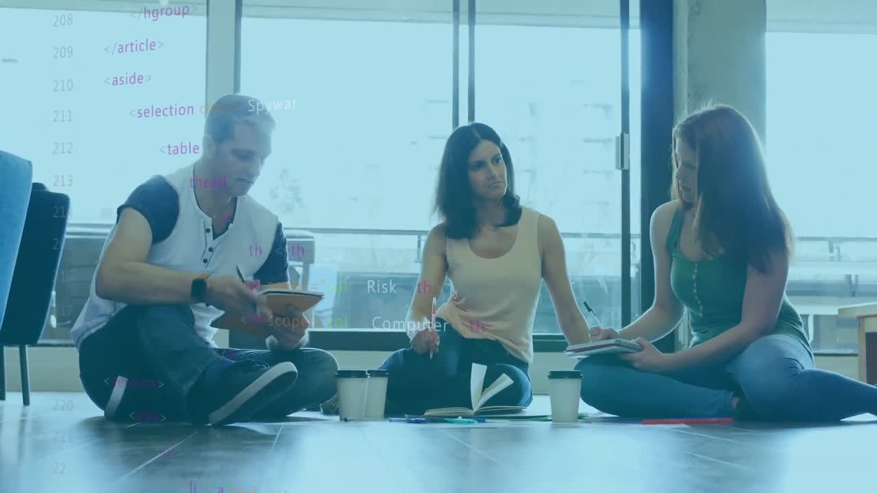 사무실에서 다양한 비즈니스 사람들에 대한 데이터 처리의 애니메이션