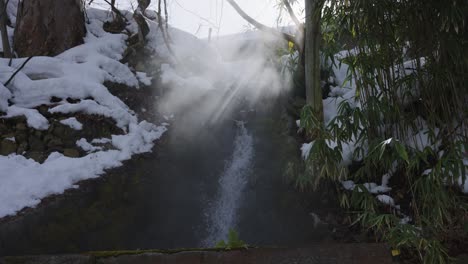Geothermal-stream-and-river-flowing-from-Yudanaka-Onsen,-Nagano-Japan