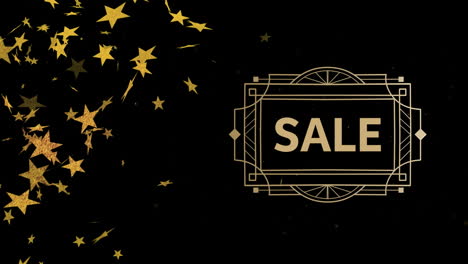 animation of sale text and stars on black background