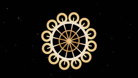 animation of gold circular design over white stars moving on black background