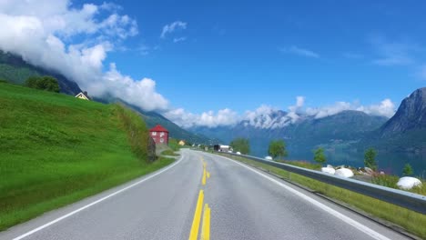 driving a car on a road in norway