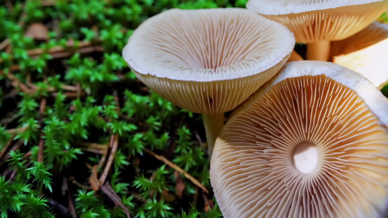 Close-up of mushrooms growing on forest floor
