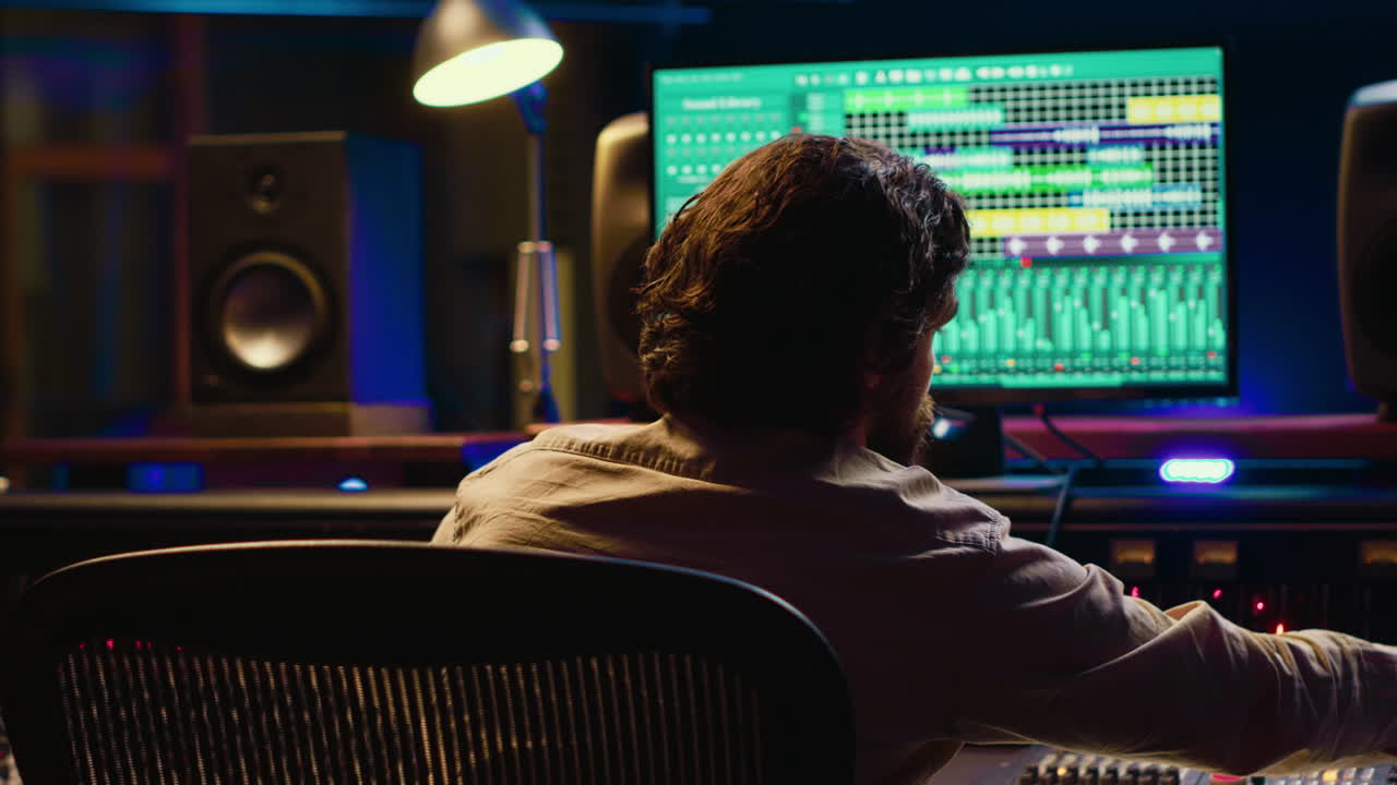 Audio expert does mixing and mastering on tracks using digital editing software