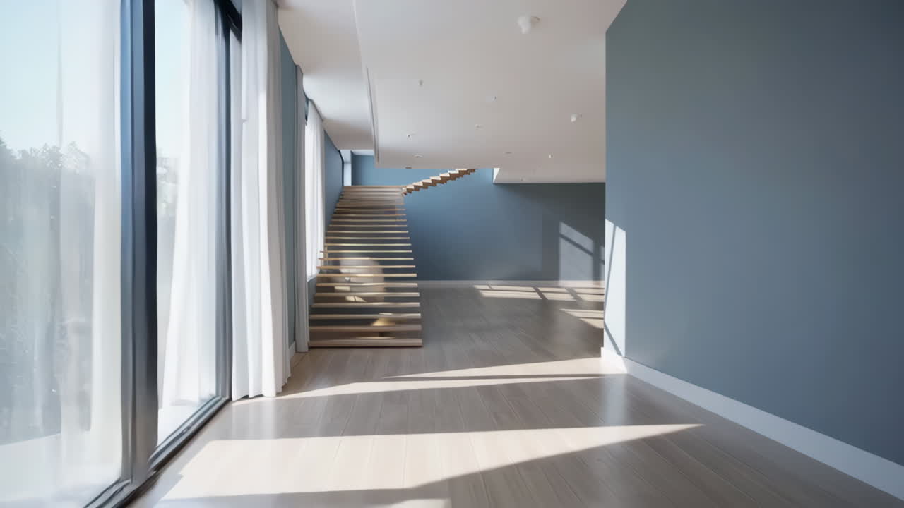 Modern, Light-Filled Living Room with Wooden Staircase