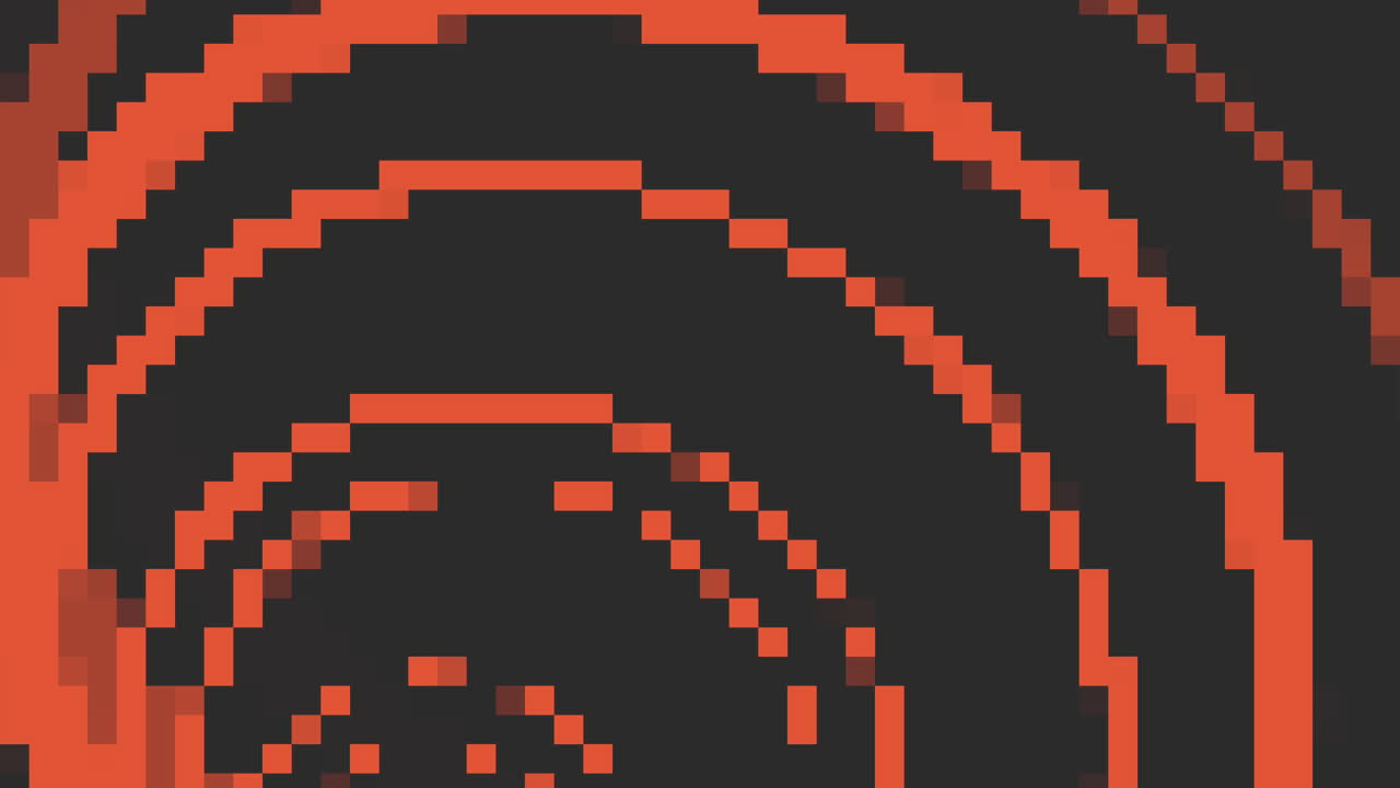 triángulos en espiral representación dinámica de arte de píxeles en negro y naranja