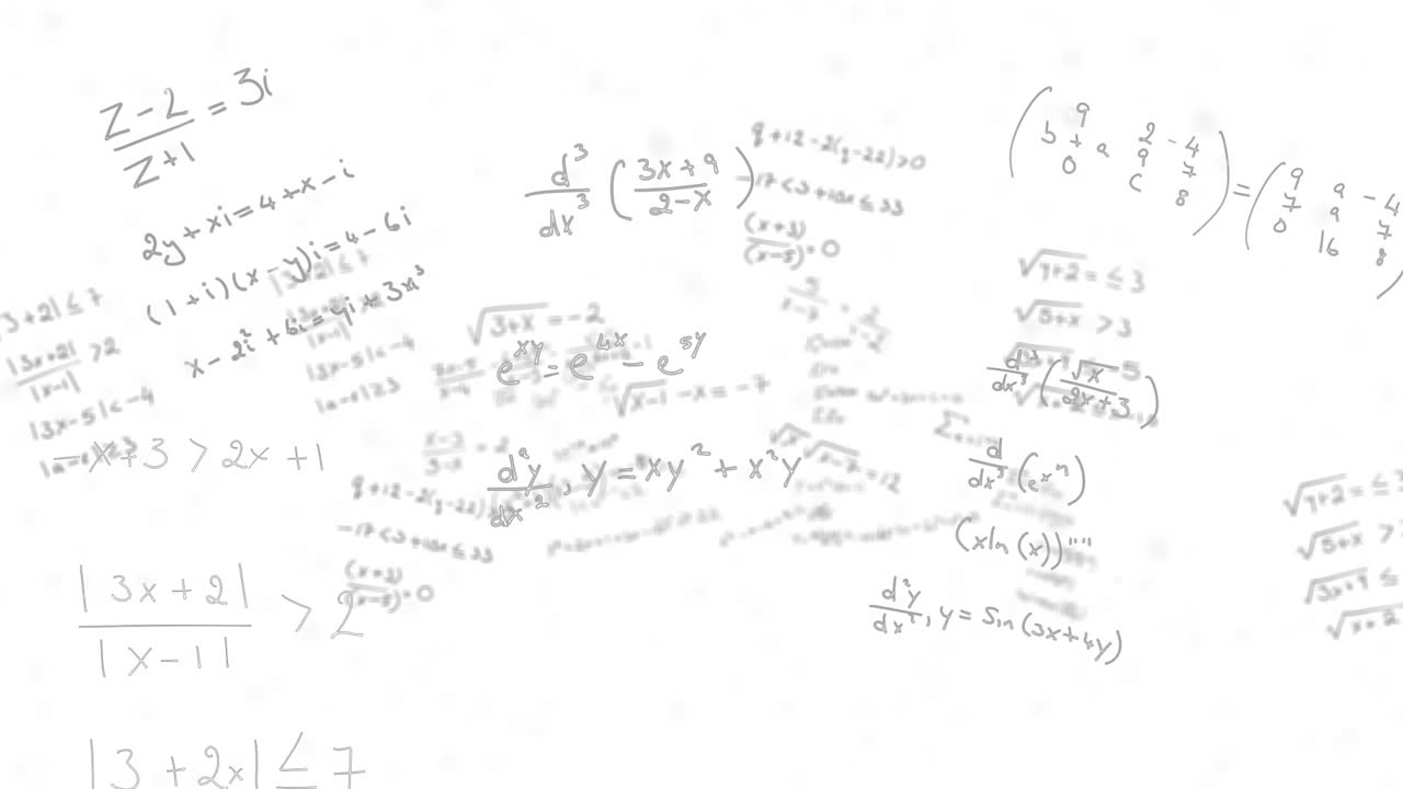 Animazione di equazioni matematiche che fluttuano su sfondo bianco