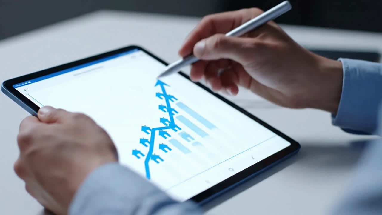 Analyserer ejendomsmarkedsvækst på en digital tablet-enhed