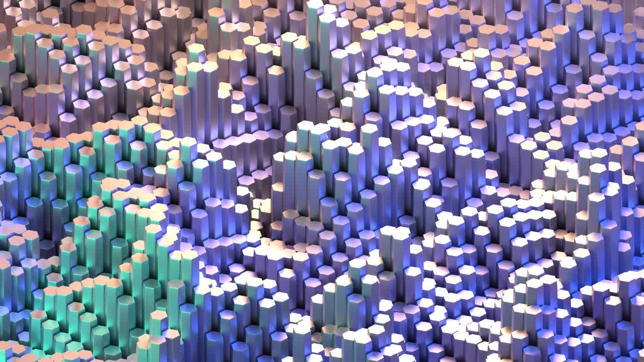 아름다운 색상과 반사와 함께 움직이는 육각형 배경 3d 렌더링 애니메이션