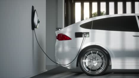 charging electric car suv in garage 3d animation