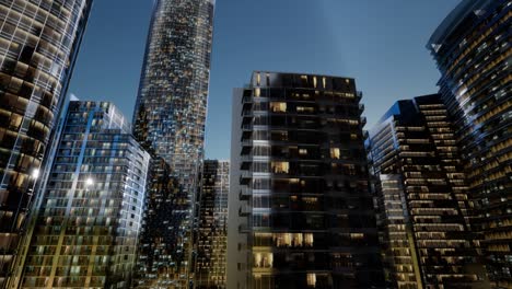 rascacielos de la ciudad por la noche con cielo oscuro