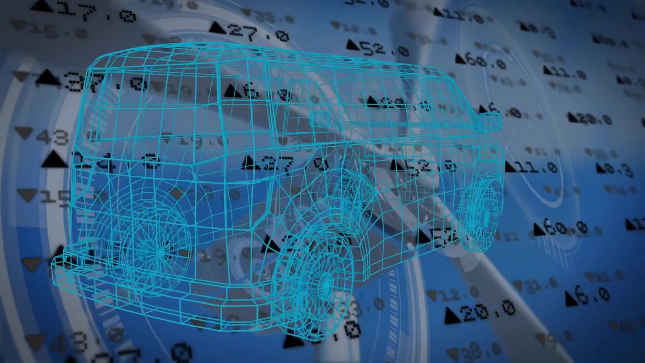 Animation of world map and data processing over car model