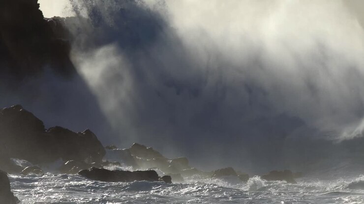 De grandes vagues océaniques déferlent sur la côte d'Hawaï et se brisent sur le rivage 3