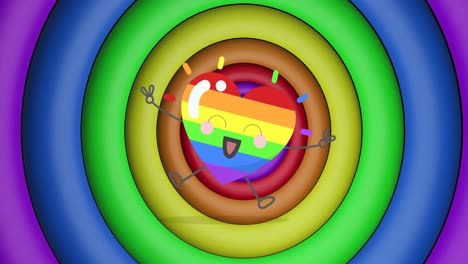 Animation-Eines-Regenbogenherzens-über-Regenbogenkreisen-Und-Farben,-Die-Sich-In-Einer-Nahtlosen-Schleife-Bewegen