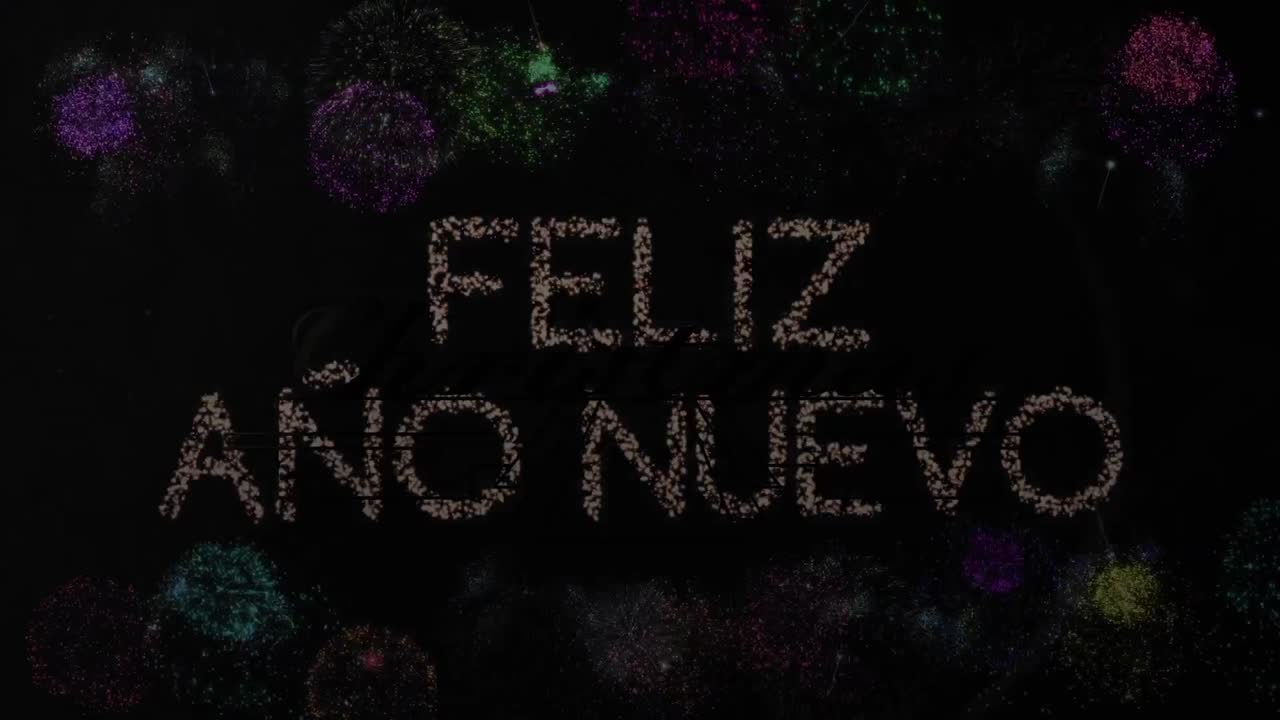 Animazione di auguri di Natale e Capodanno con fuochi d'artificio che esplodono
