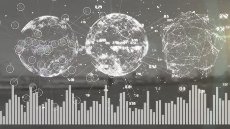 animación del procesamiento de datos y globo sobre el aeropuerto