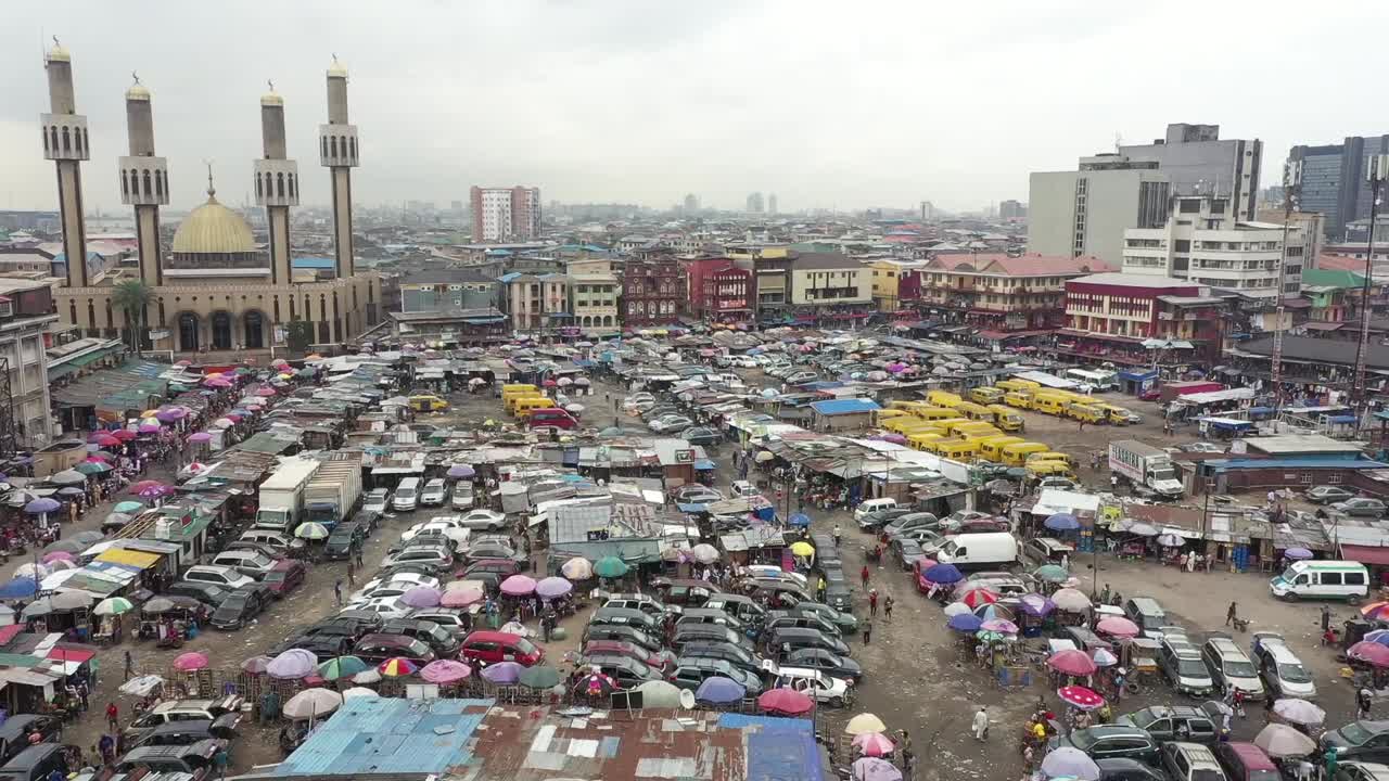 Aerial View of a Busy Market in Lagos, Nigeria