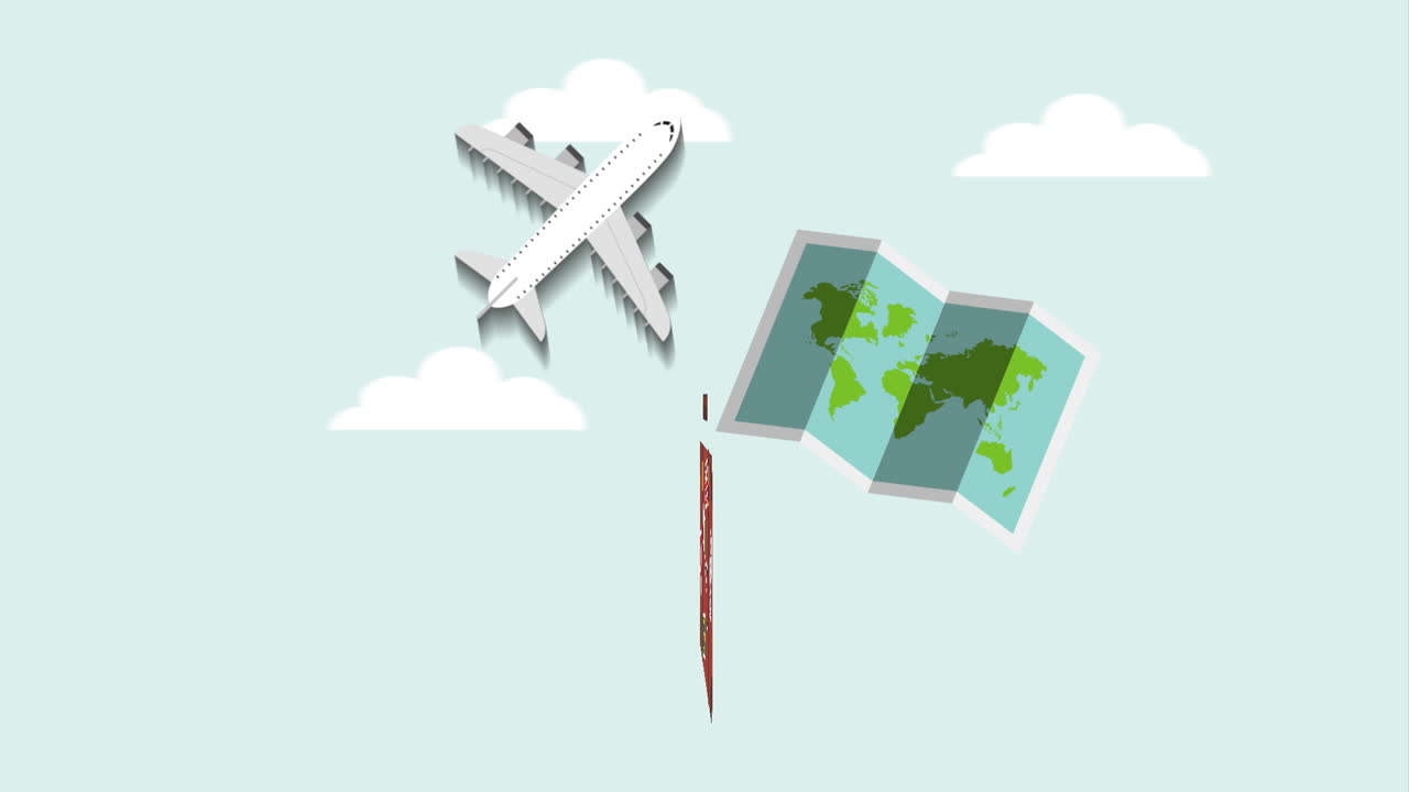 비행기 날아다니는 애니메이션과 함께 수하물