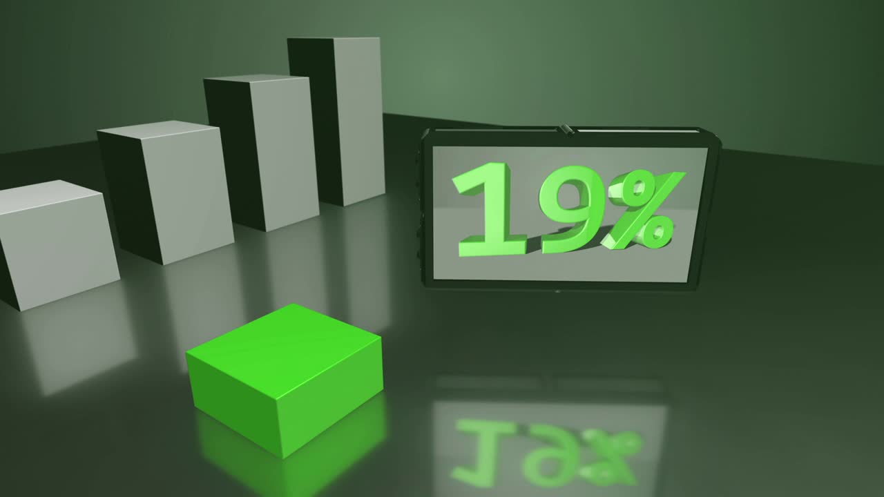 diagrama de barras 3d verde con pantalla de hasta el 54%