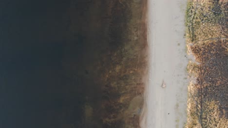 a bird's eye track of the shoreline of muskegon lake during early winter