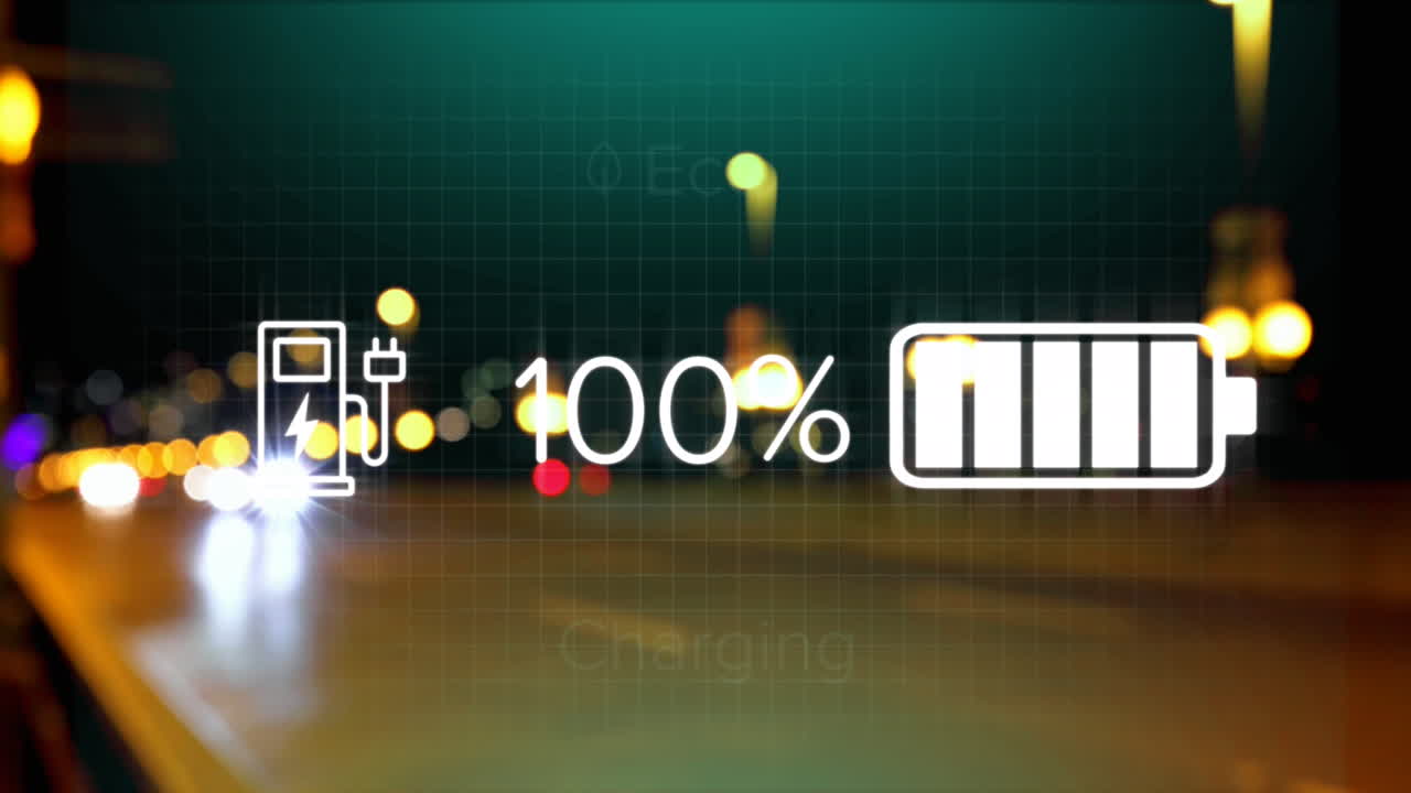 animación de la interfaz del tablero de instrumentos del automóvil con procesamiento de datos contra el lapso de tiempo del tráfico nocturno de la ciudad