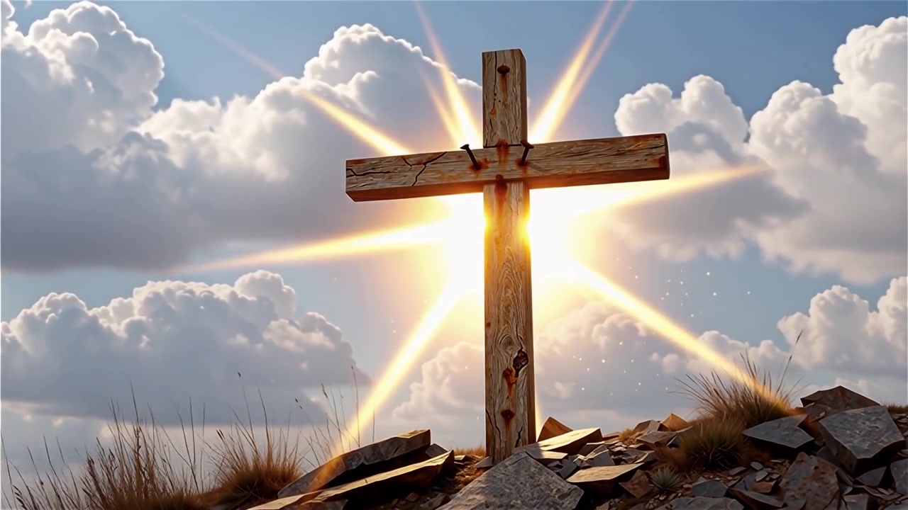 Croce Cristiana Luce Celestiale Sfondo per il Culto.