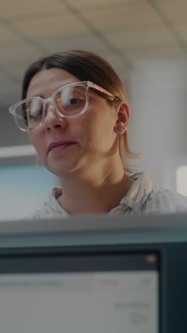mujer trabajando en la computadora en la oficina