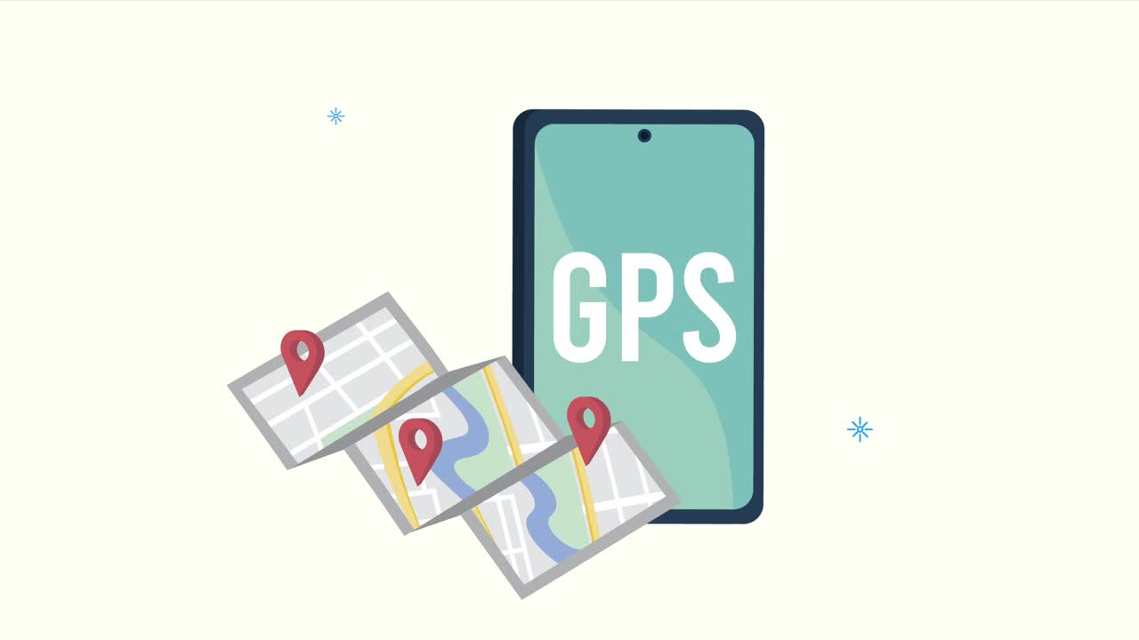 animación del servicio gps con teléfono inteligente y mapa