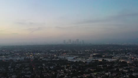 Aerial-View-Of-City-Of-Los-Angeles-At-Sunrise-In-California,-USA