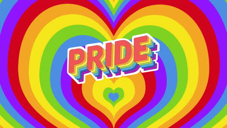 animación de texto de orgullo y banderas sobre el fondo de corazones arco iris.