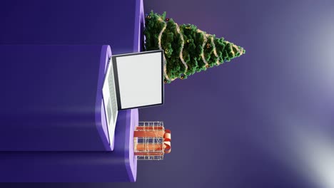 festive tech: a modern christmas workspace on purple background vertical