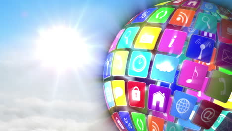 iconos de aplicaciones en el globo giratorio