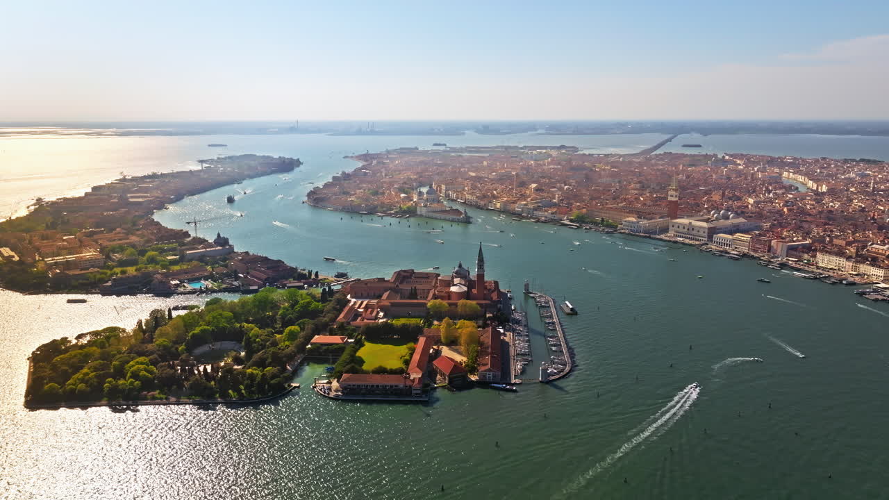 The Venetian Lagoon seen from above in daylight, Italy