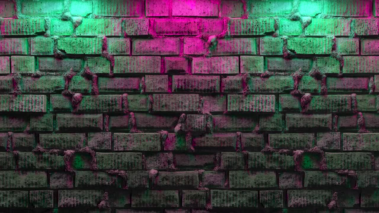 pared de ladrillo vacío con luz de neón, espacio de copia. efecto de luz en un fondo de pared de ladro. espectro de luz moderno. fondo vacío. renderización de bucle 3d sin costuras.