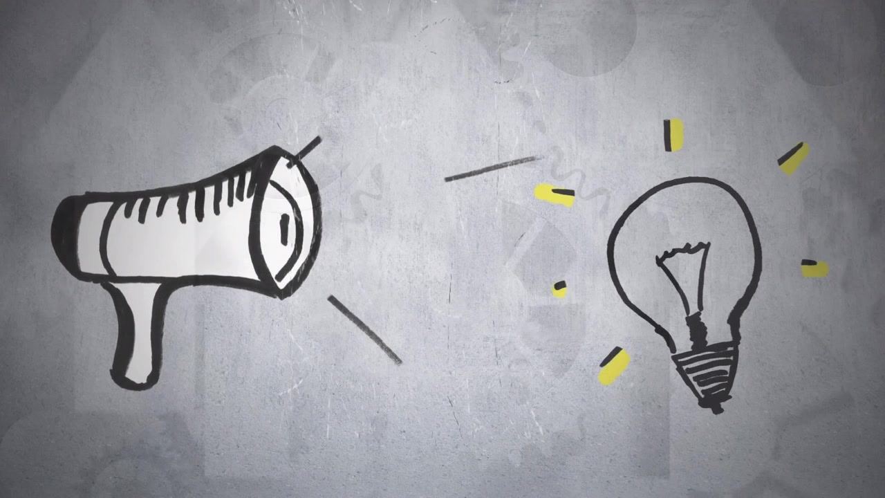 Animation of bulb and speaker over grey background with gears