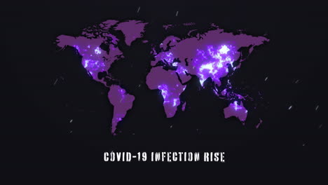 palabras tasas de infección pandémica de covid-19 escritas en el mapa mundial que muestra la propagación global de covid-19