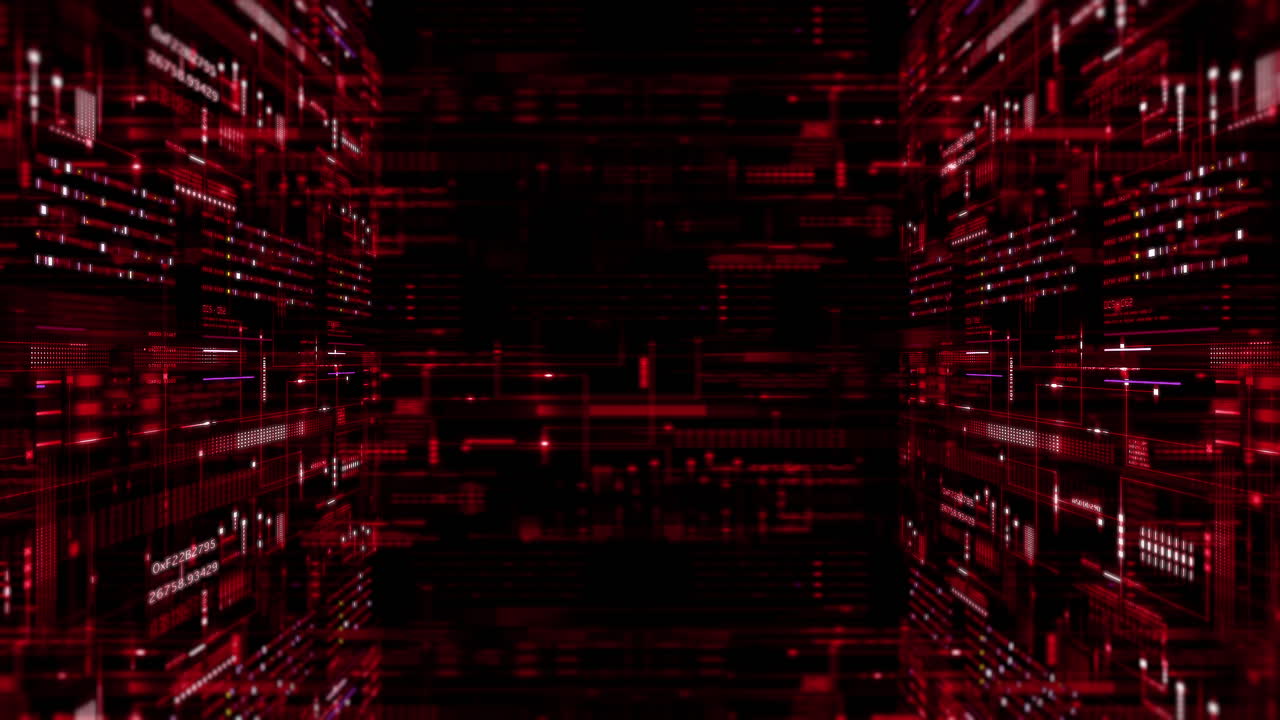 4K screen background with digital data code and HUD elements, ideal for text titles and horizontal displays.