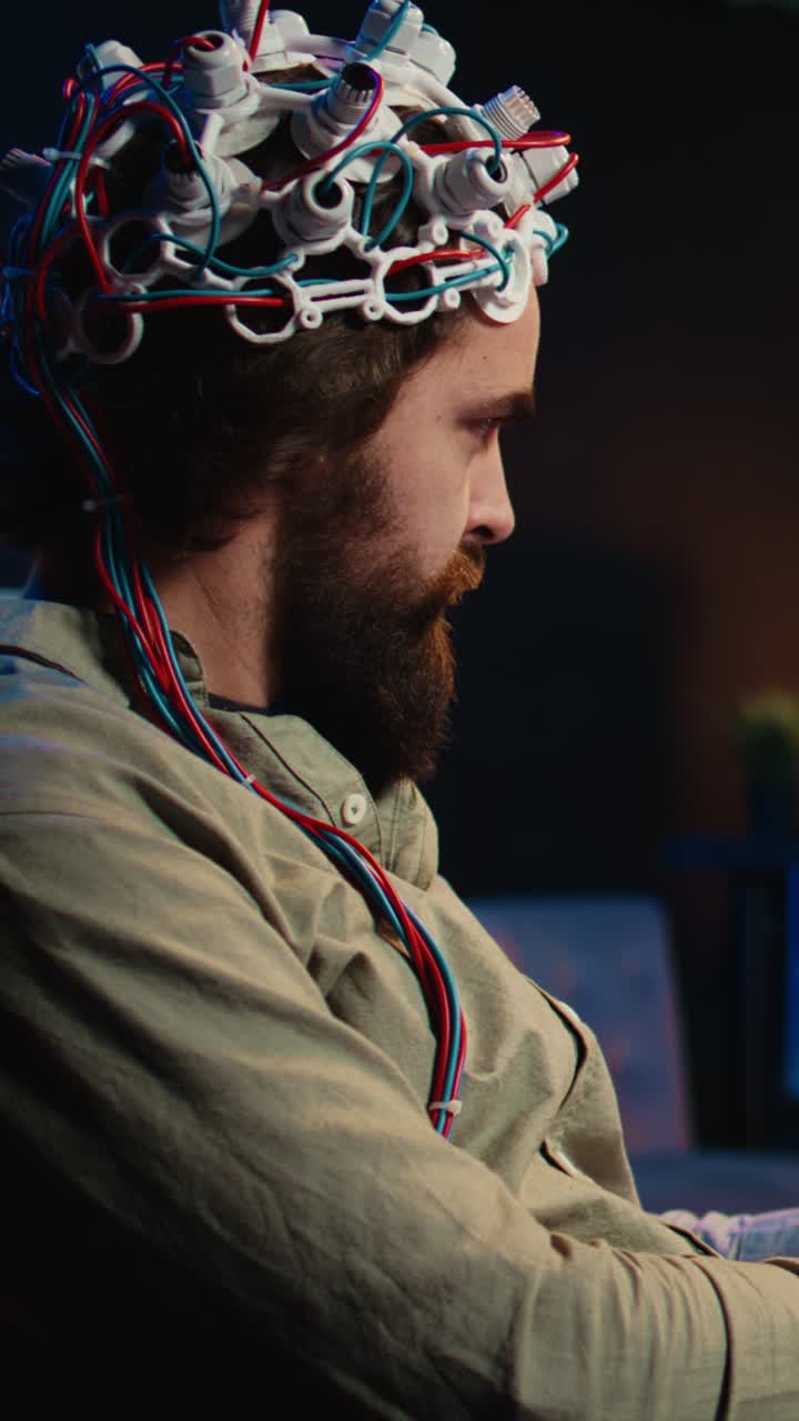 Man Wearing EEG Cap for Brain Research