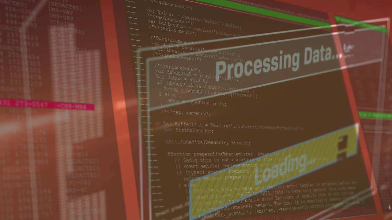 animación del procesamiento de datos en pantallas