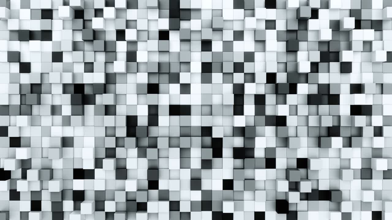 Abstract black and white cubes looped 3d animation. Wall moving. Seamless Background in 4k 3840x2160
