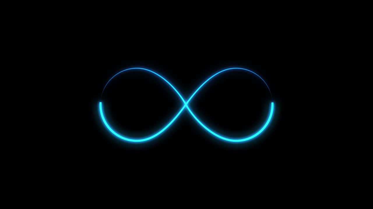 símbolo animado de doble infinito con brillo azul. abstractos neón brillantes infinito. en un fondo negro.