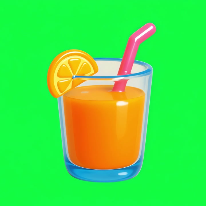Animated 3D Orange Juice Glass with Straw and Orange Slice