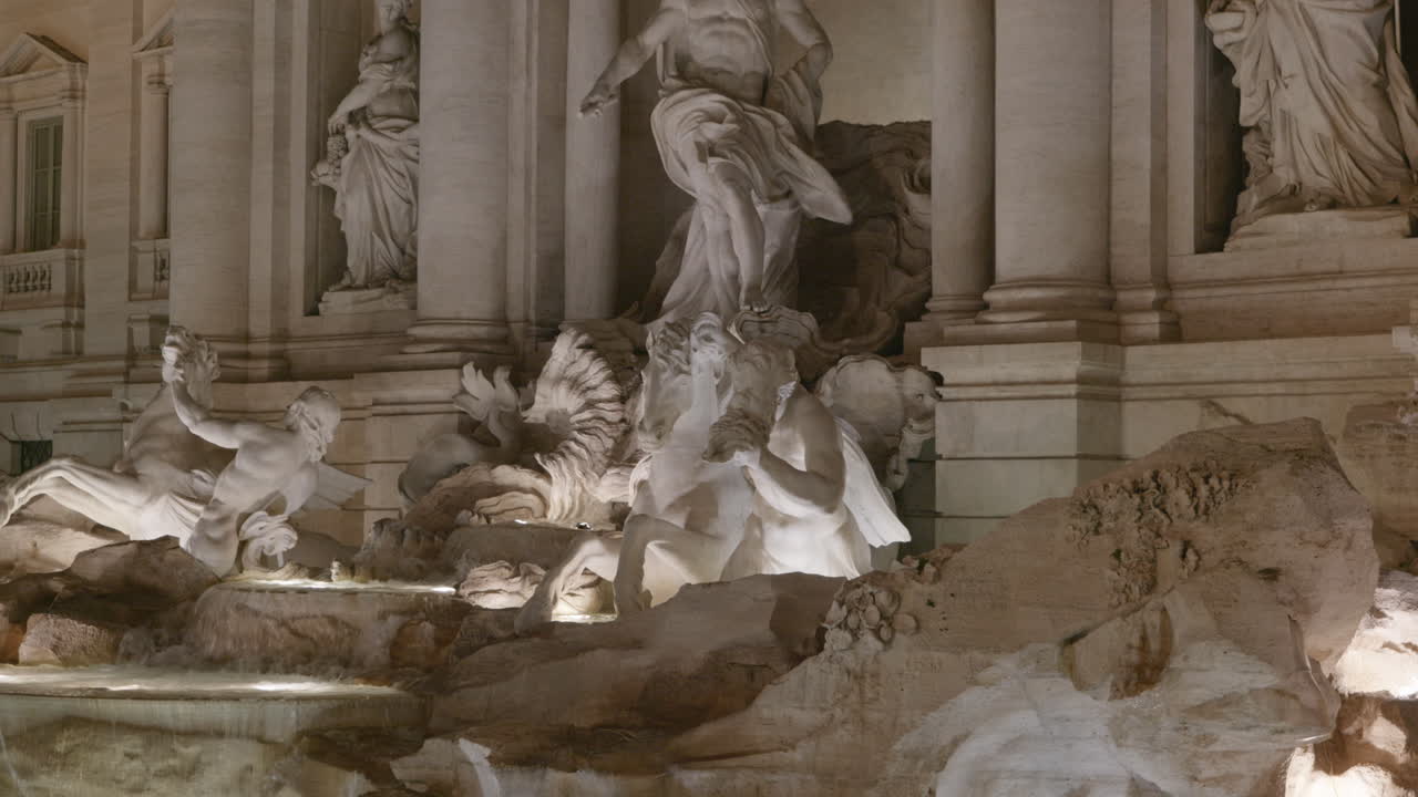 Close up footage of Fountain Di Trevi, Rome