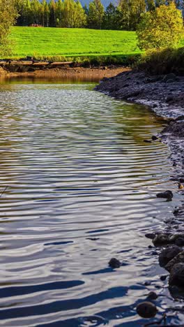 Vertical View Of A River During Low Tide At Sunset. Timelapse