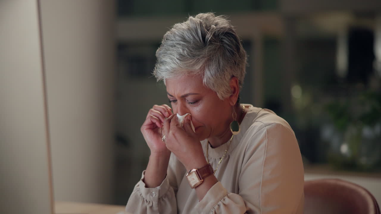 Woman crying and using tissue