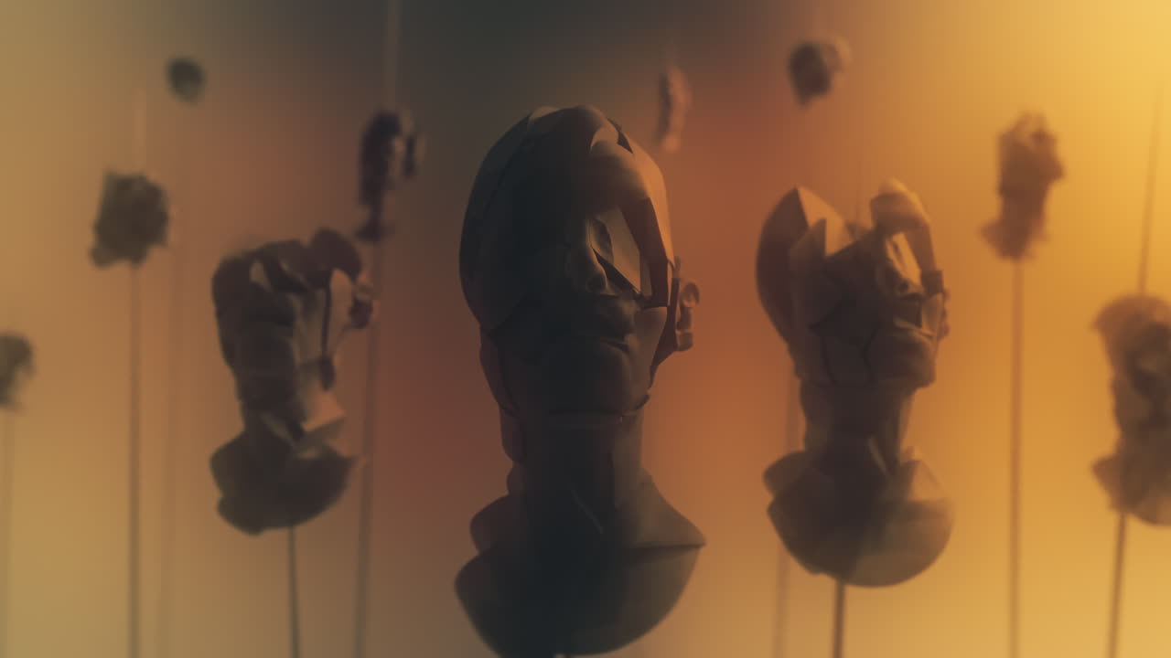 Crushed android heads on spikes on the yellow background