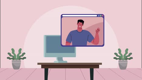 animación de videoconferencia con hombre en el escritorio