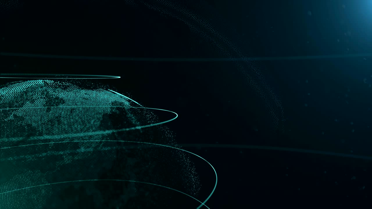 Abstract sphere. Cropped video. Connected azure blue dots with lines. Globalization interface. Planet is moving on the right side. 4K.